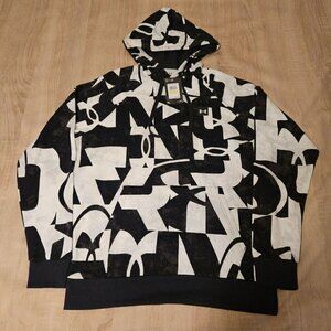 Under Armour Mens M Rival Fleece Hoodie Pullover Black White Branded 1373715 New